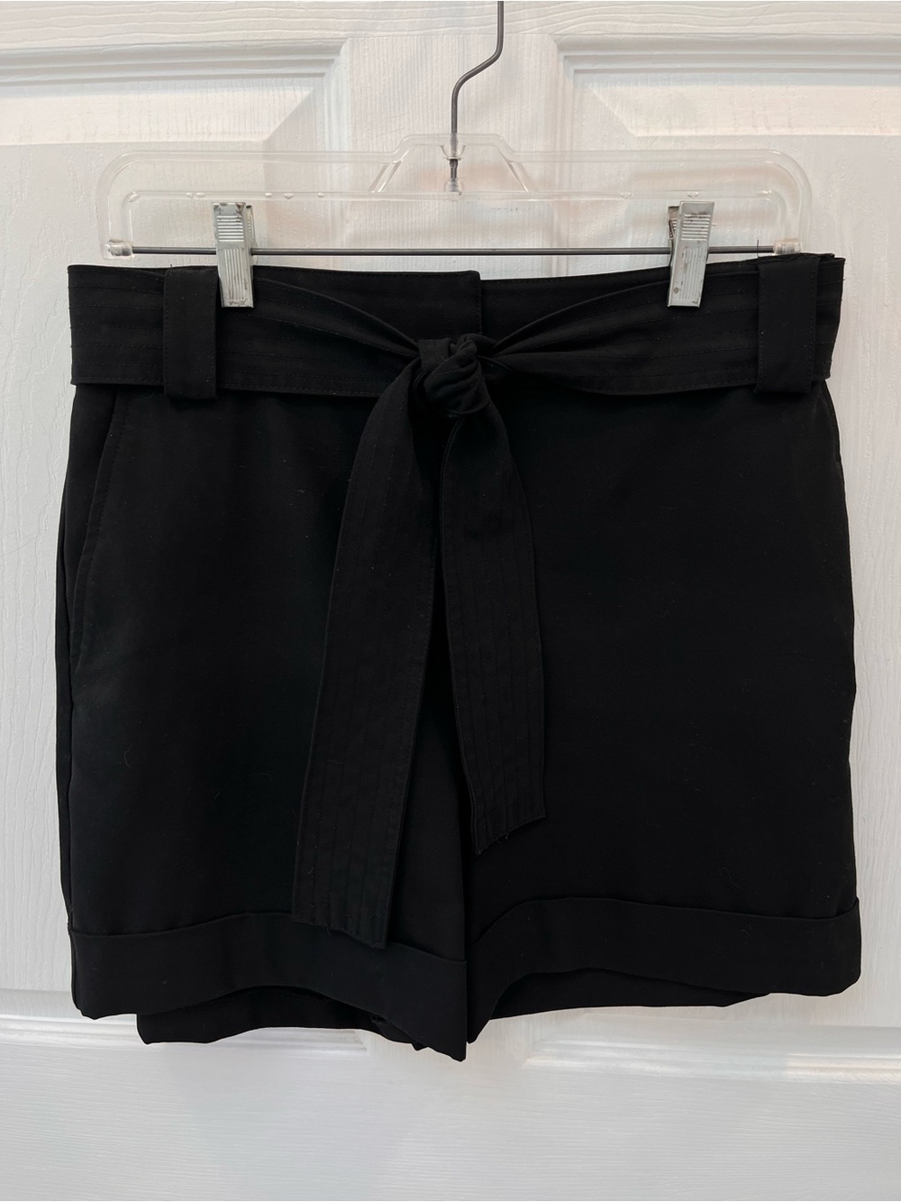 Rachel Zoe Black High-Waist Tie-Belt Shorts 8 Corporate Office Minimalist Chic